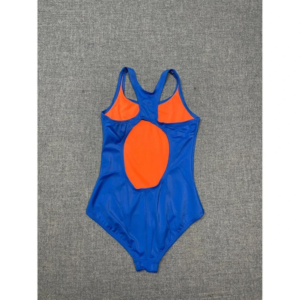 Nike Girls Blue Orange One Piece Swimsuit Racerback Keyhole Size 14 Large